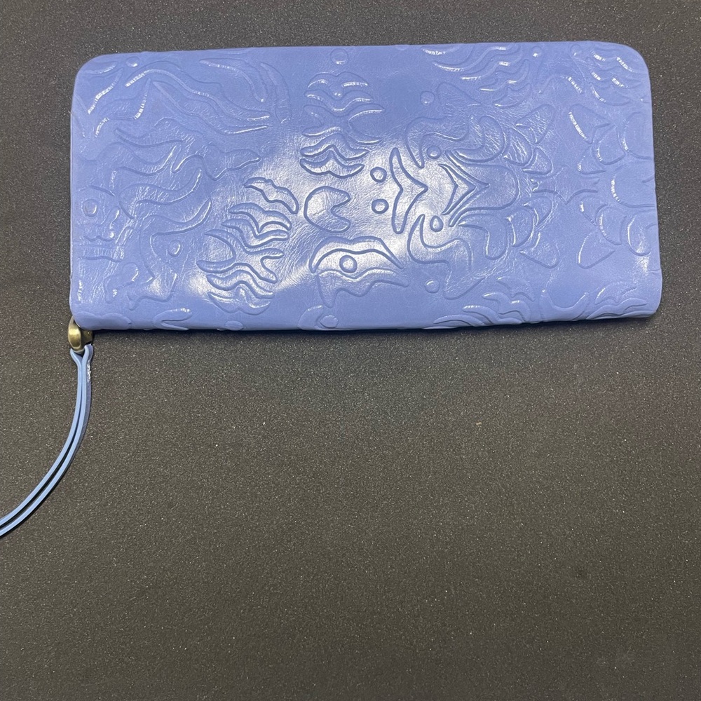 Blue Embossed Leather Clutch HOBO Eliza wallet periwinkle